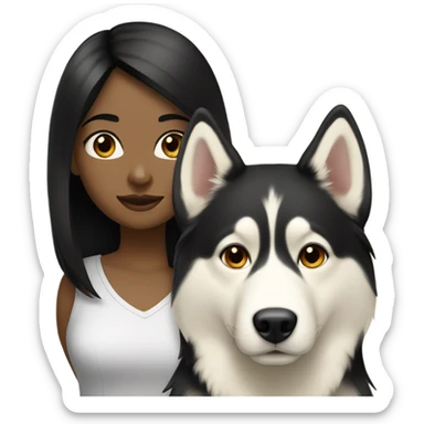 A girl black hair next to a light dorée  Husky sticker
