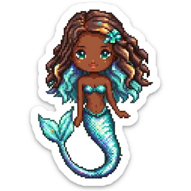 Beautiful mermaid with dark brown skin and iridescent scales sticker
