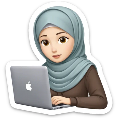 white skin hijab scarf woman working in computer sticker