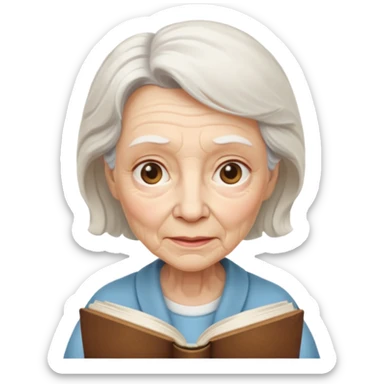 elderly female holding book sticker