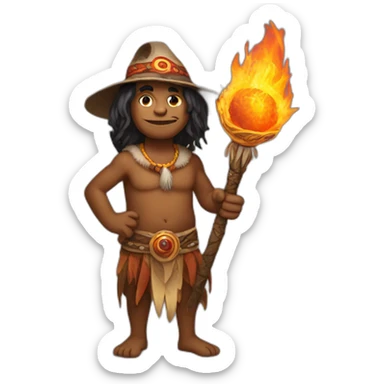 Aboriginal sorcerer with a fire staff in his hand sticker