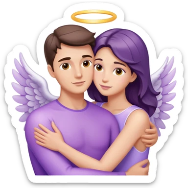 White brunette man rays hugging a pastel purple woman angel sticker