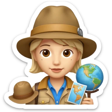 Apple Memoji-style 3D emoji of an explorer with a map and hat, soft shading, rounded shapes, no background.
 sticker