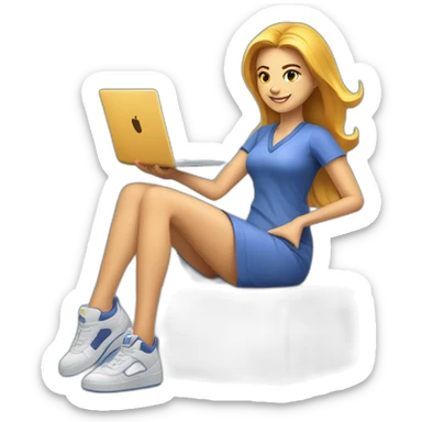 Create a 3D illustration of an animated female character sitting casually on top of a social media logo "FACEBOOK". The character must wear DOCTOR dress and Saree"Dr. RUMPA" sticker