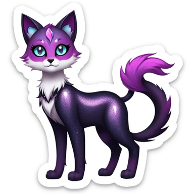 Vibrant dark edgy gothic Falvie-Fionbri-creature-sparkle-feline-fursona, full body sticker