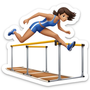 Brunette girl with two legs going over a track hurdle  sticker