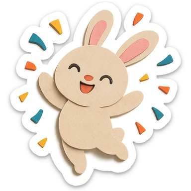 cotton bunny throwing confetti and spinning in paper-craft style sticker