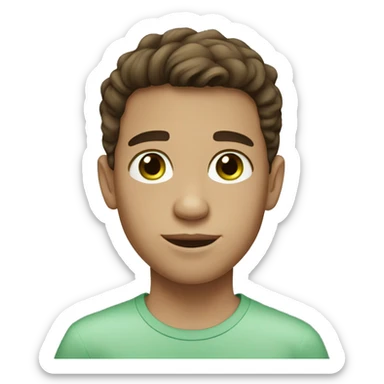 Boy with brown hair, light skin with freckles and green eyes. sticker