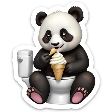 Panda eating ice cream while sitting on toilet sticker