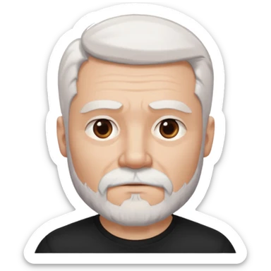 White haired muscled adult man with a black t-shirt. He has white beard with a short goatee. Dark brown eyes and some wrinkles. sticker