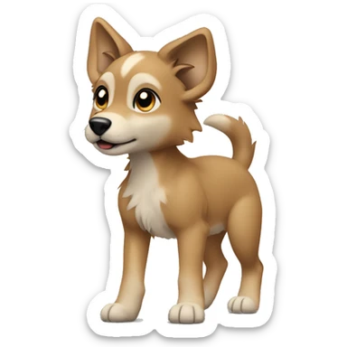 4 legs a light brown puppy-like wolf with black hair on its ears is walking sticker