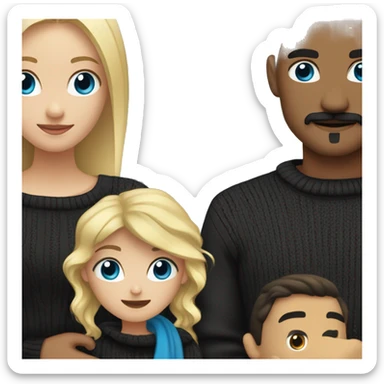 Blonde girl with blue eyes in black sweater and man with hispanic man with a mustache and dark eyes hugging sticker