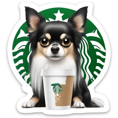 Black white long hair chihuahua with Starbucks  sticker