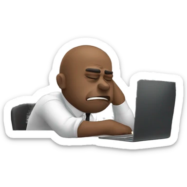 man sitting in office chair slumped at work desk looking frustrated sticker