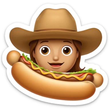 A hotdog wearing a cowboy hat sticker