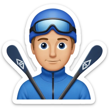 White man in blue jumper skiing sticker