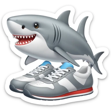 Tiburón con zapatillas blancas y puestas en los pies sticker