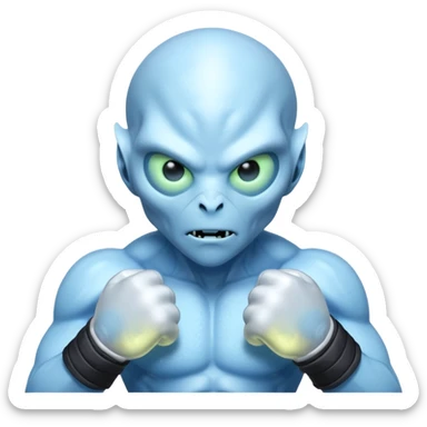 ice alien MMA fighter portrait, head and shoulders only, icy blue skin, frost aura, glowing cold eyes, combat gloves, 3D cartoon, mobile game icon style, clean background, no text, no watermark
 sticker