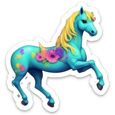 Trippy patchwork Zombie Pegasus unicorn psychedelic flowers floral groovy art neon rave raving sticker