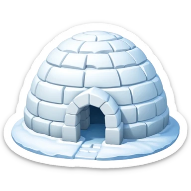 A traditional snow igloo on a vast snowy plain under a clear blue sky. Soft sunlight casts gentle shadows across the snow. The igloo has a small entrance tunnel and compacted snow blocks forming its dome. Realistic Arctic environment, crisp atmosphere, calm winter feeling. sticker