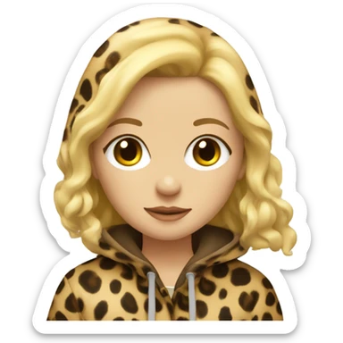 Blonde girl стоит в полный рwearing a raincoat leopard color sticker