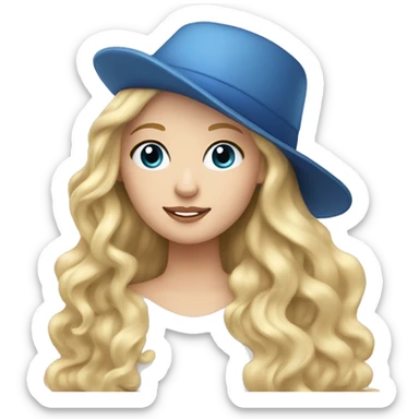 White girl with long wave blonde hair, blue eyes with chrismats hat sticker