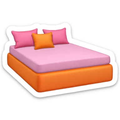 large single bed with lots of orange and pink cushions sticker