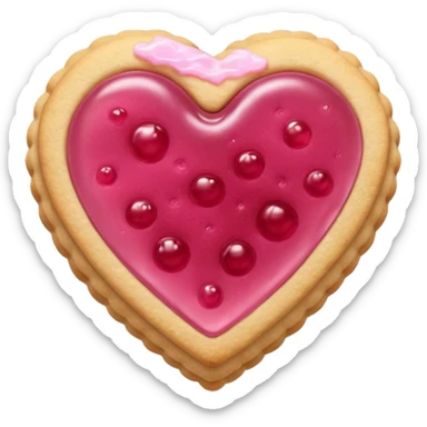 Realistic shortbread cookie in the shape of a heart with pink jelly sticker