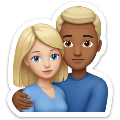 blonde hair blue eyes woman embracing a taller man who has brown skin and dark hair more like the first one sticker
