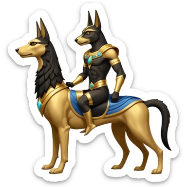Ancient style saddled superhero avenger four-legged casually adorned anubis canine casually posed  sticker