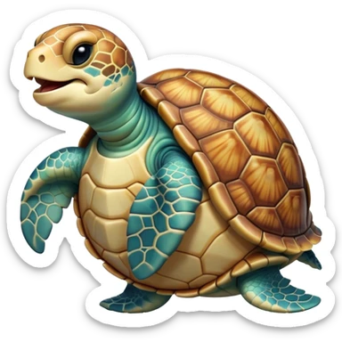 Cinematic Cute Yawning Sea Turtle Portrait Emoji, Head tilted slightly with a dramatic, wide-open yawn, showcasing a stately, patterned shell and a smooth, aged body with sleepy, half-closed eyes, Simplified yet irresistibly adorable features, highly detailed, glowing with a soft, cozy oceanic glow, high shine, relaxed yet expressive, stylized with a dash of whimsical marine charm, soft glowing outline, capturing the essence of a drowsy yet affectionate sea turtle that appears ready to stretch out for a nap! sticker