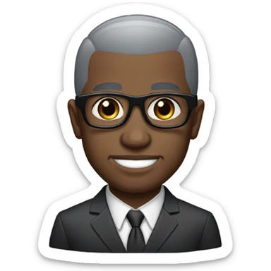 deon sanders with small round face and suit and glasses and buzz cut and small black eyes and small gray beard and small black eyes and wrinkled forehead sticker