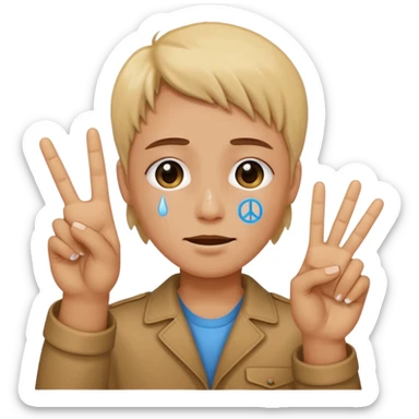 Crying while holding up a peace sign  sticker