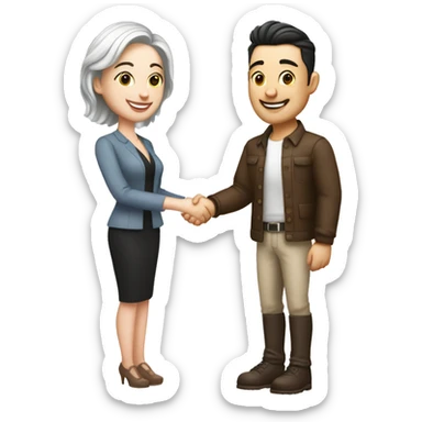 restaurant owner with white skin, and blogger with white skin, shaking hands in great detail sticker