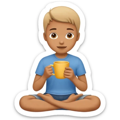Create an emoji that shows a person sitting on the ground holding a cup. sticker