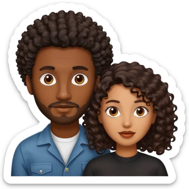 Dark brown skin man with a light beard and a curly   fade haircut with dark brown eyes with a brown  brown Latina woman with dark wavy hair  sticker