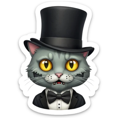 zombie cat with bow tie and top hat sticker