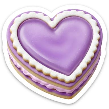 Realistic shortbread cookie in the shape of a heart with pale lilac color jelly middle filling and sprinkled powder sugar on top. sticker