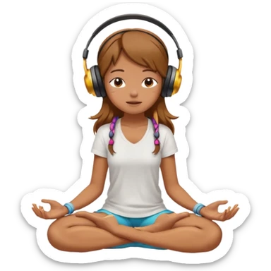 A girl is sitting cross-legged in a meditation pose, wearing headphones and listening to music. The song is so good that honey is dripping from her ears, and her expression is completely dazed because she’s enjoying the music so much. Like this girl 🧘🏻‍♀️ sticker