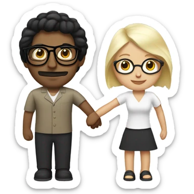 a Mexican man with black hair and glasses holding hands with a white blonde lady  sticker