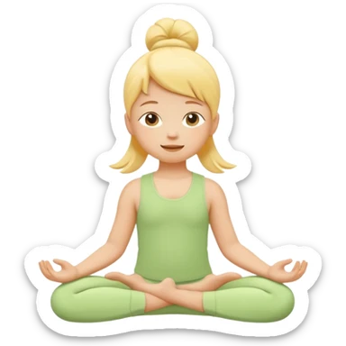 Flat illustration emoji of a small child practicing yoga, simple pose, calm and happy expression, soft pastel colors (yellow, green, soft orange), rounded shapes, minimal details, child-friendly, gentle and warm style, vector illustration, no background, cohesive style with kindergarten branding sticker