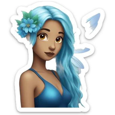 Beautiful, flower, fairy, blue, turqoise, silver, navy, long hair, big wings sticker