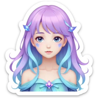 Beautiful gorgeous anime lady with beautiful nebula hair, fashion aesthetic, ethereal, fairycore, pastelcore  sticker