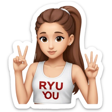 Ariana grande with ok doing sign and "ryu" written on toptank sticker