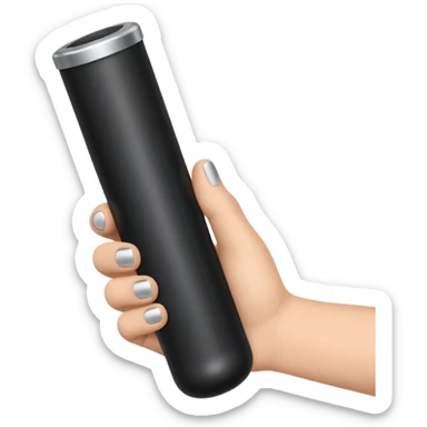 a hand holding a black tube sticker