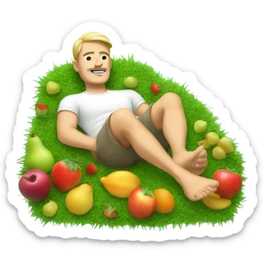 Man laying in grass surrounded by fruits sticker