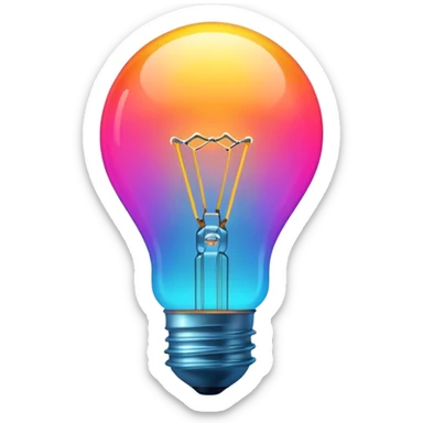 Generate a high-quality image of a glowing neon light bulb, bright vibrant colors, realistic glow effect, smooth gradient colors, no human figures, no facial features, no brand markings, simple dark background, high-reso
 sticker