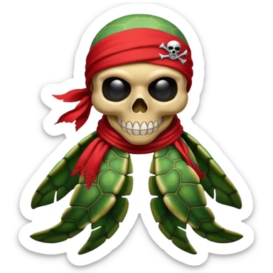 sea turtle wearing a red pirate skull scarf sticker