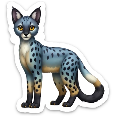 Colorful adorable shiny spectral soft smooth black gloomy dark dull melanistic Caracal-Cheetah-Serval-Snow-Leopard-Trico-Sergal-Vernid-fusion-hybrid-animal-creature, full body sticker