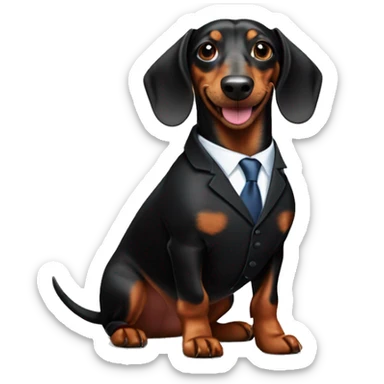 Happy black and brown Dachshund dog in suit sticker